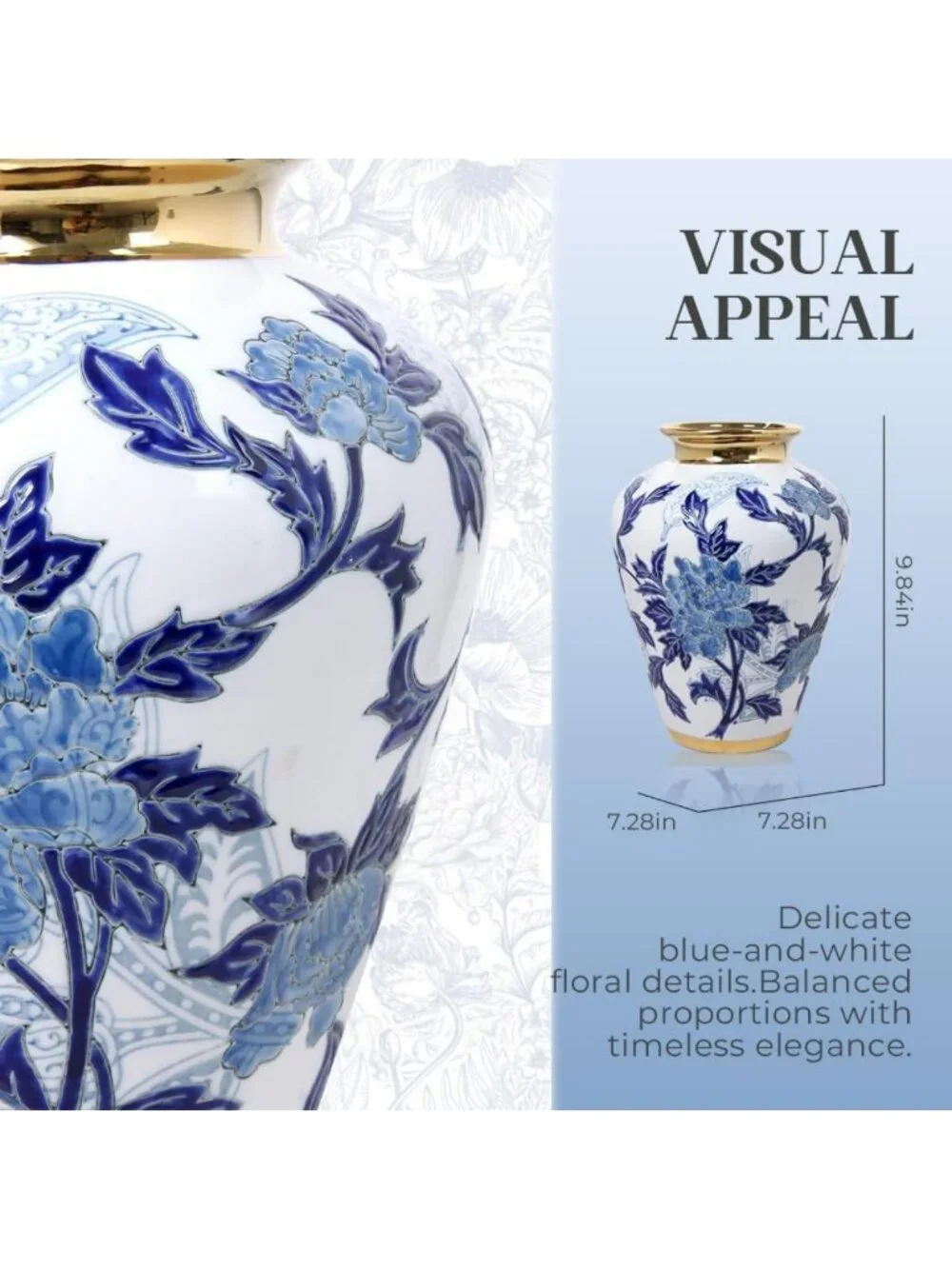 Chinoiserie Blue & White Vase 9.8